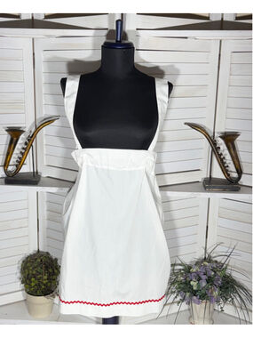 Vintage retro maid apron handcrafted white cotton back ties costume Ren Fair XL